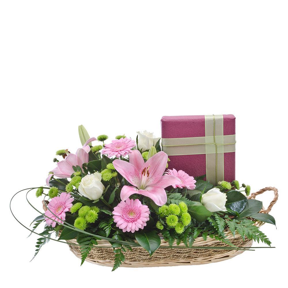 Double Delight | Lavish Basket of Mixed Blooms with Gourmet Chocolates