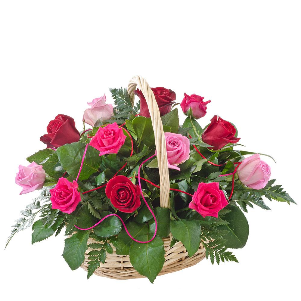 Caress Basket of 12 Red & Pink Roses | Rosebay Florist & Nursery